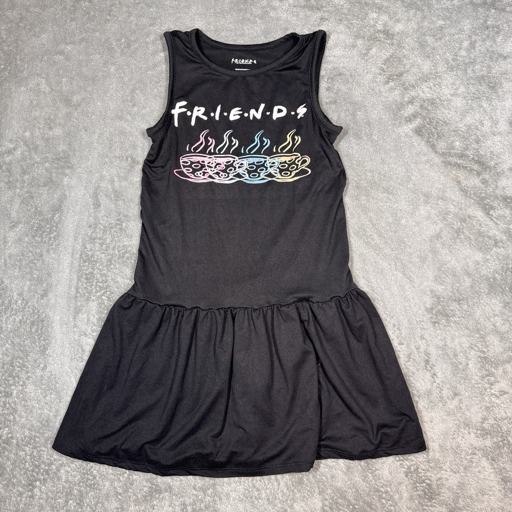 Friends TV Show Dress Girls Medium 7 8 Black Sleeveless Graphic Dress